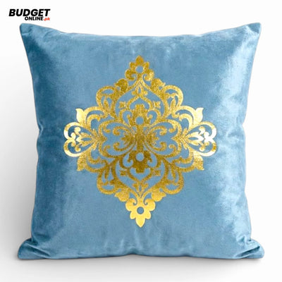 Velvet Cushion Cover With Gold Motif