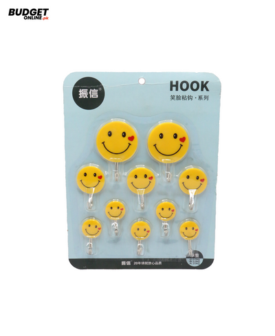 Smiley Adhesive Wall Hooks 10-Piece Set