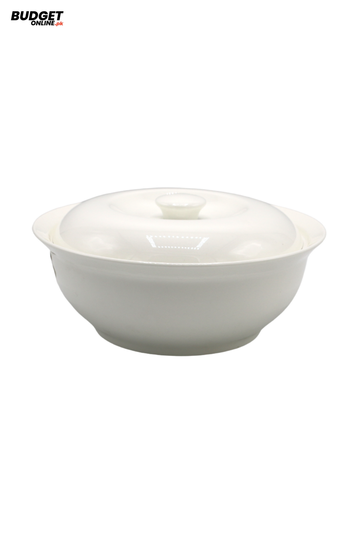 White Ceramic Serving Bowl With Lid 9.4 Inch