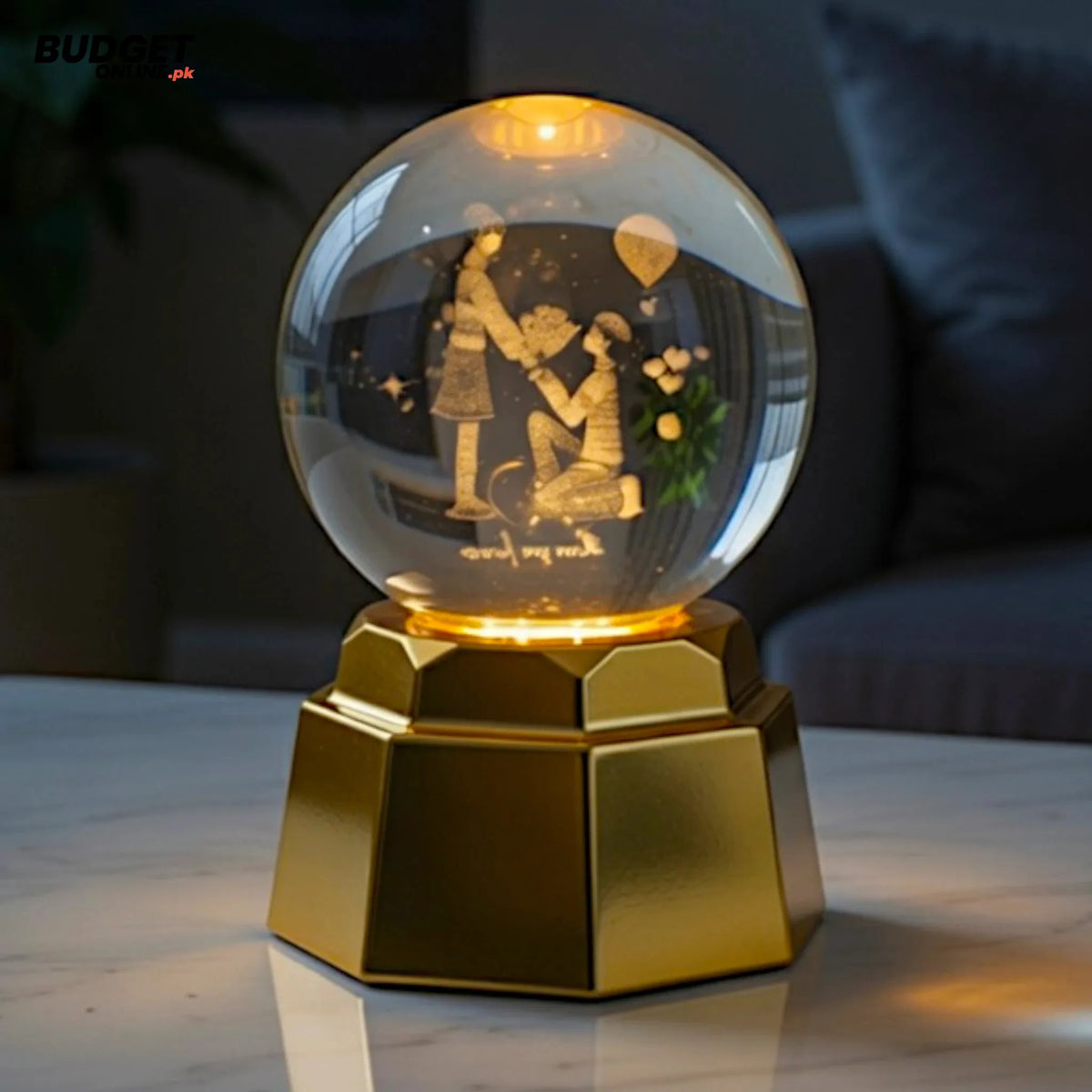3D Crystal Globe Table Lamp with Golden Base
