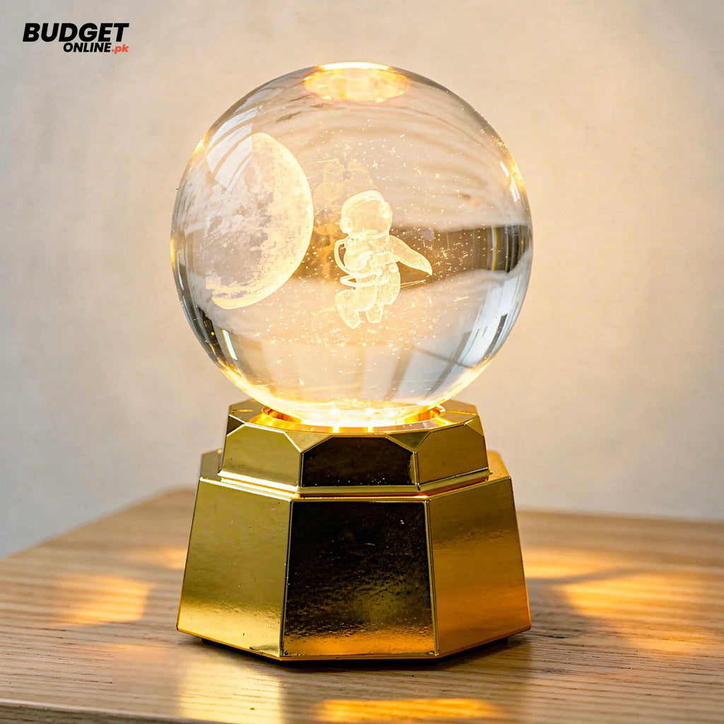 3D Crystal Globe Table Lamp with Golden Base
