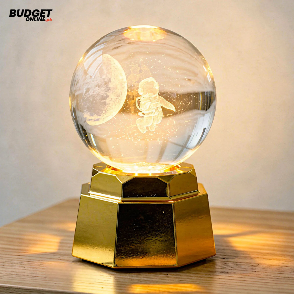 3D Crystal Globe Table Lamp with Golden Base