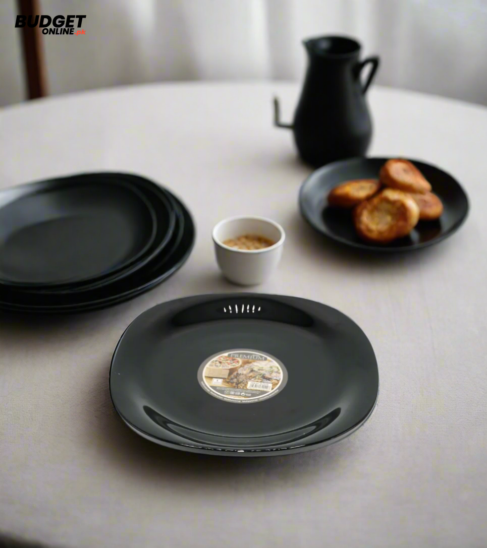 Black Marble-Style Square Rice Plate 11 Inch