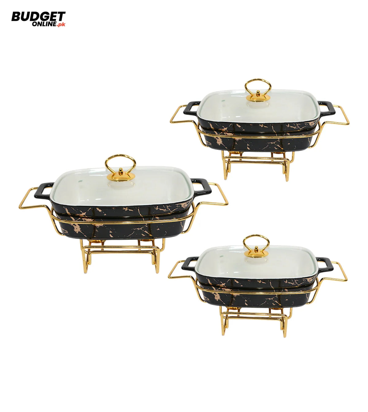 Black Marble Ceramic Casserole Set, 3 Pieces