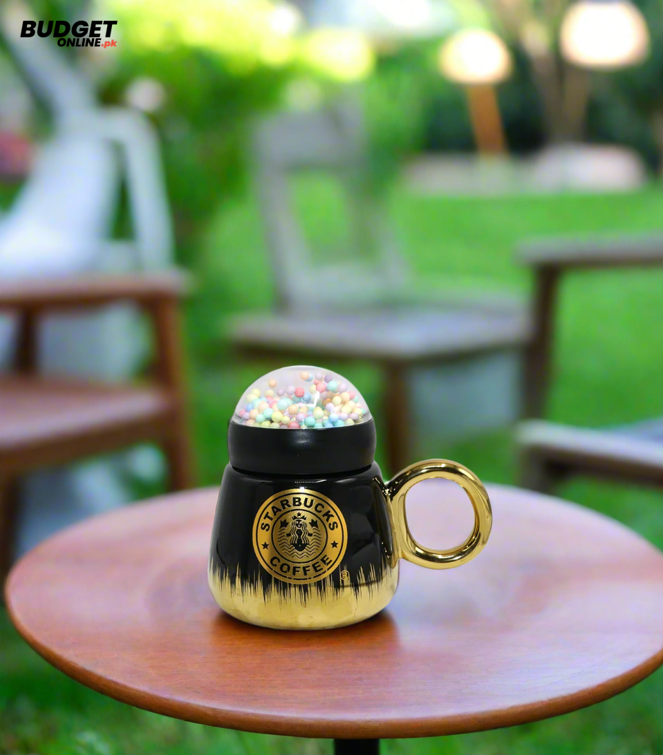 Black And Gold Ceramic Mug With Lid