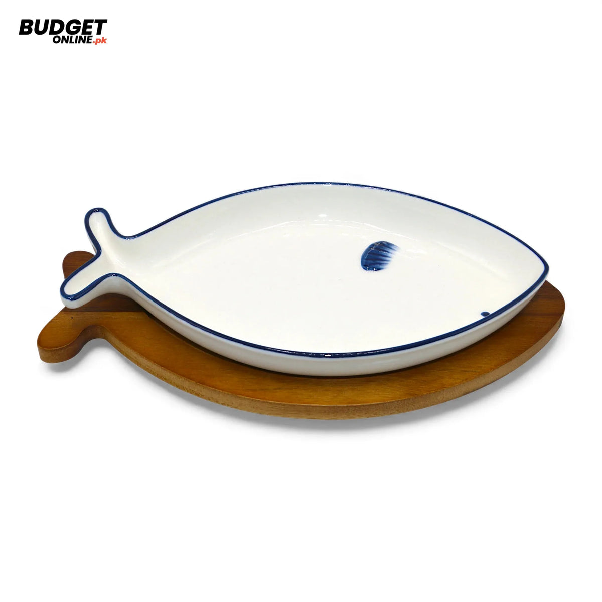 Fish-Shaped Serving Tray With Wooden Stand