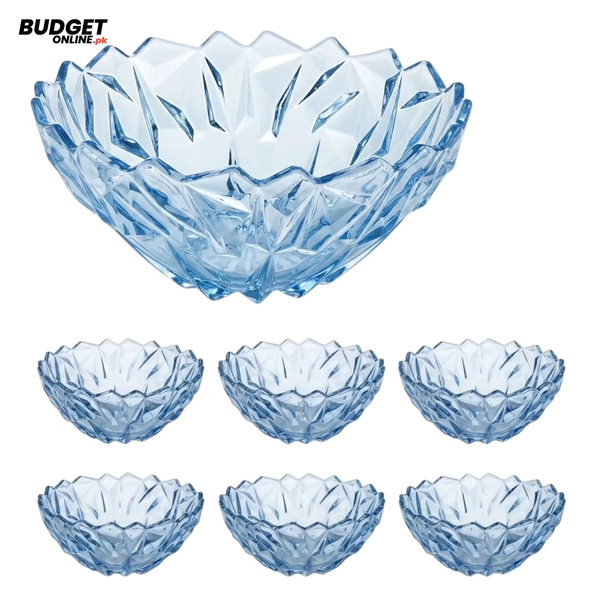 Blue Glass Fruit Bowl Set – 7 Pieces
