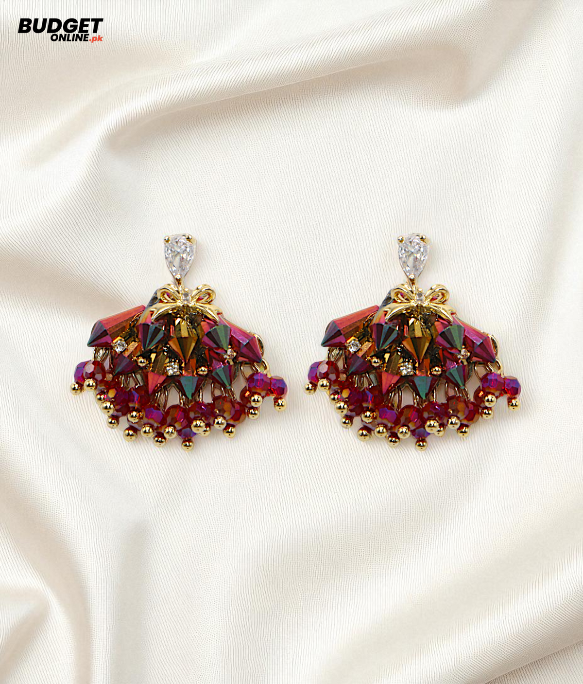 Gold-Plated Crystal Pearl Drop Earrings