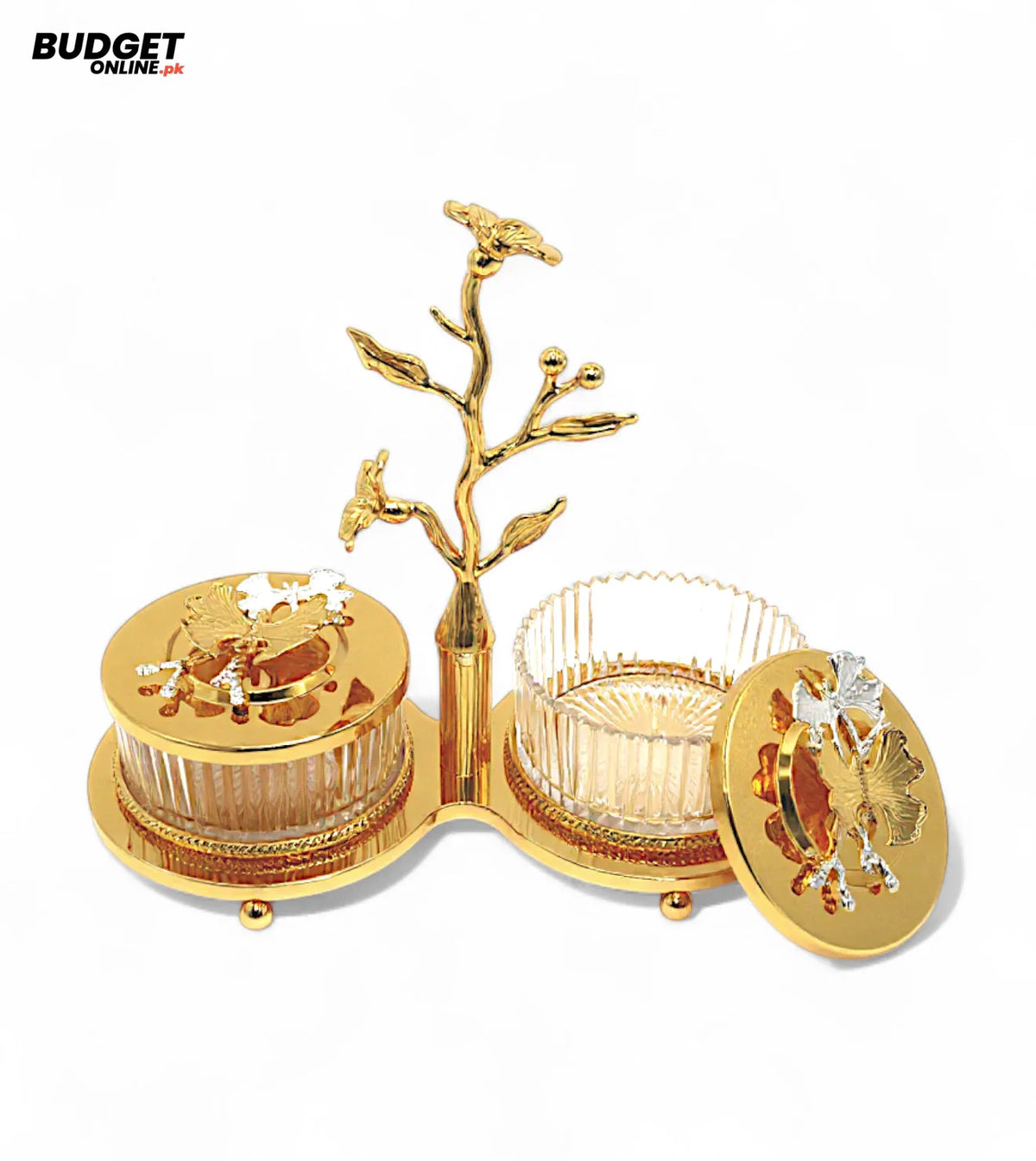 Glass Candy Bowl Set With Golden Stand