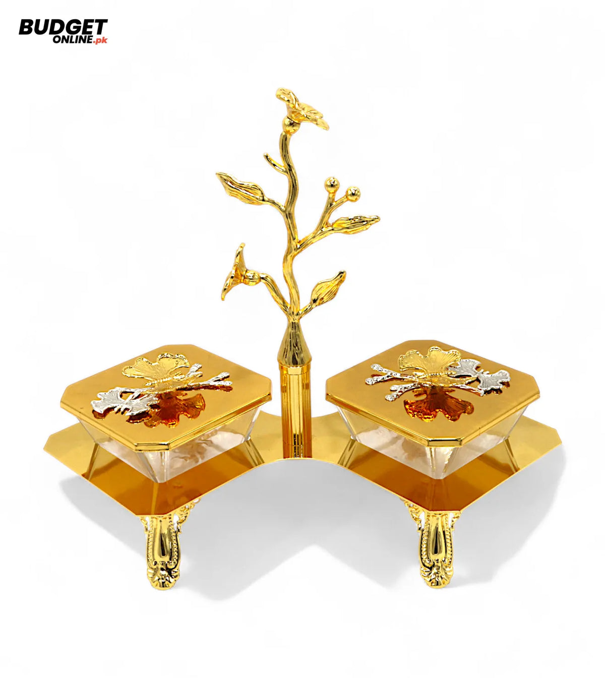 Glass Candy Bowl Set With Golden Stand