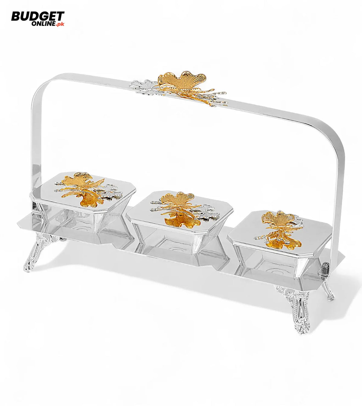 3-Piece Glass Candy Bowl Set With Silver Stand