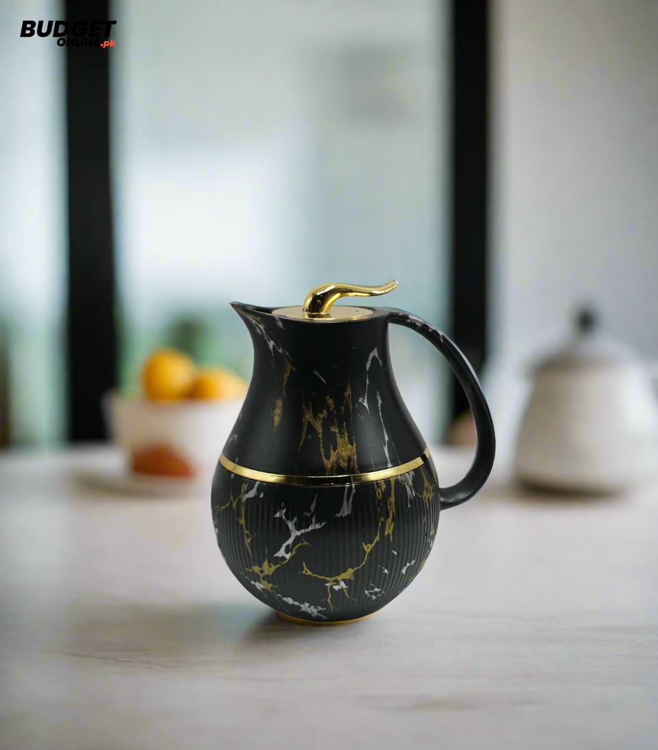 1 Litre Decorative Thermos Flask – Black & Gold