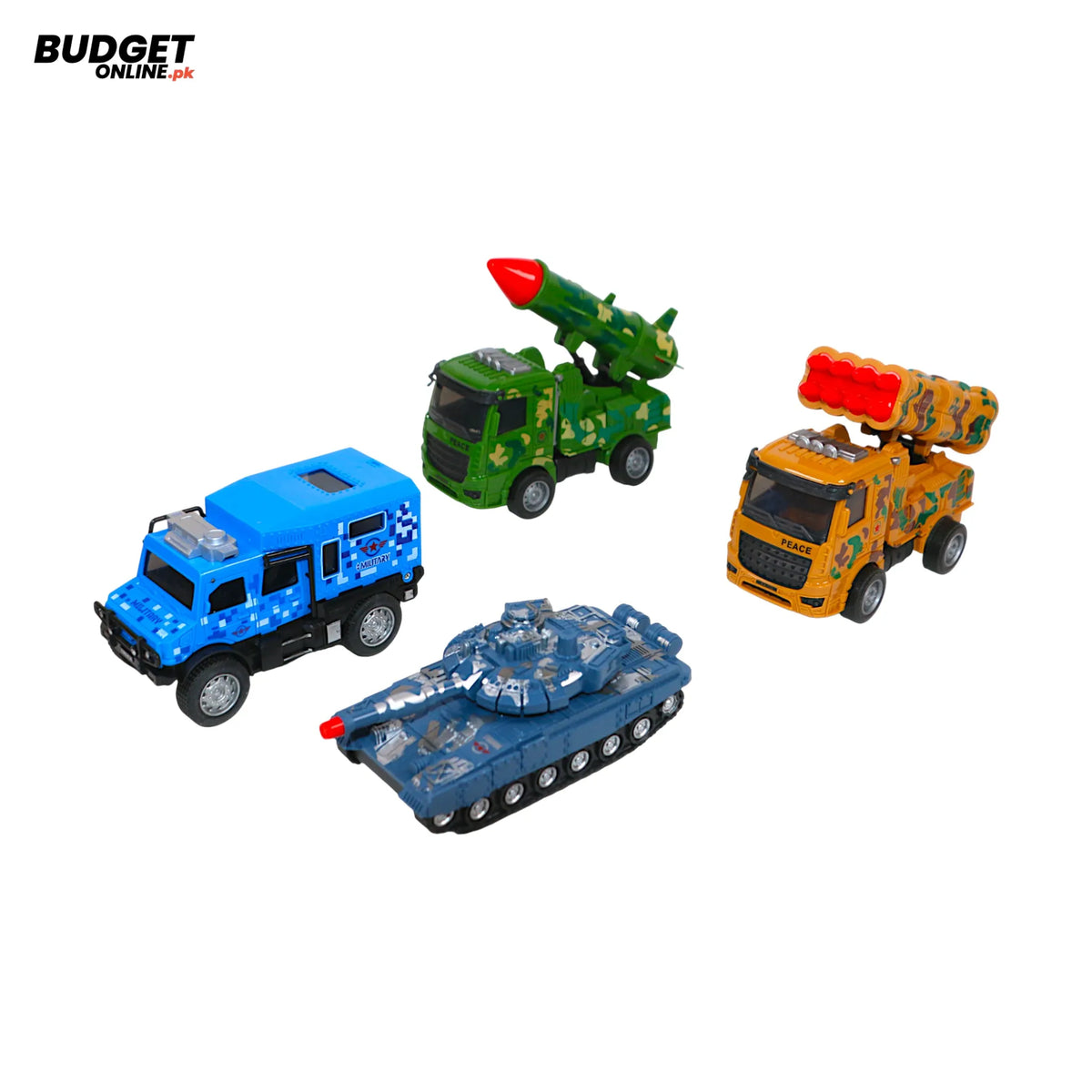 Military Friction Truck Set – 4 Pieces
