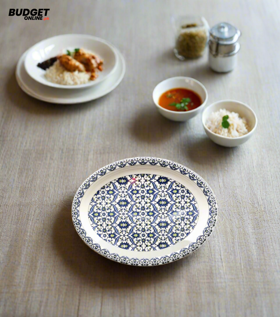 Blue Pattern Oval Rice Serving Dish