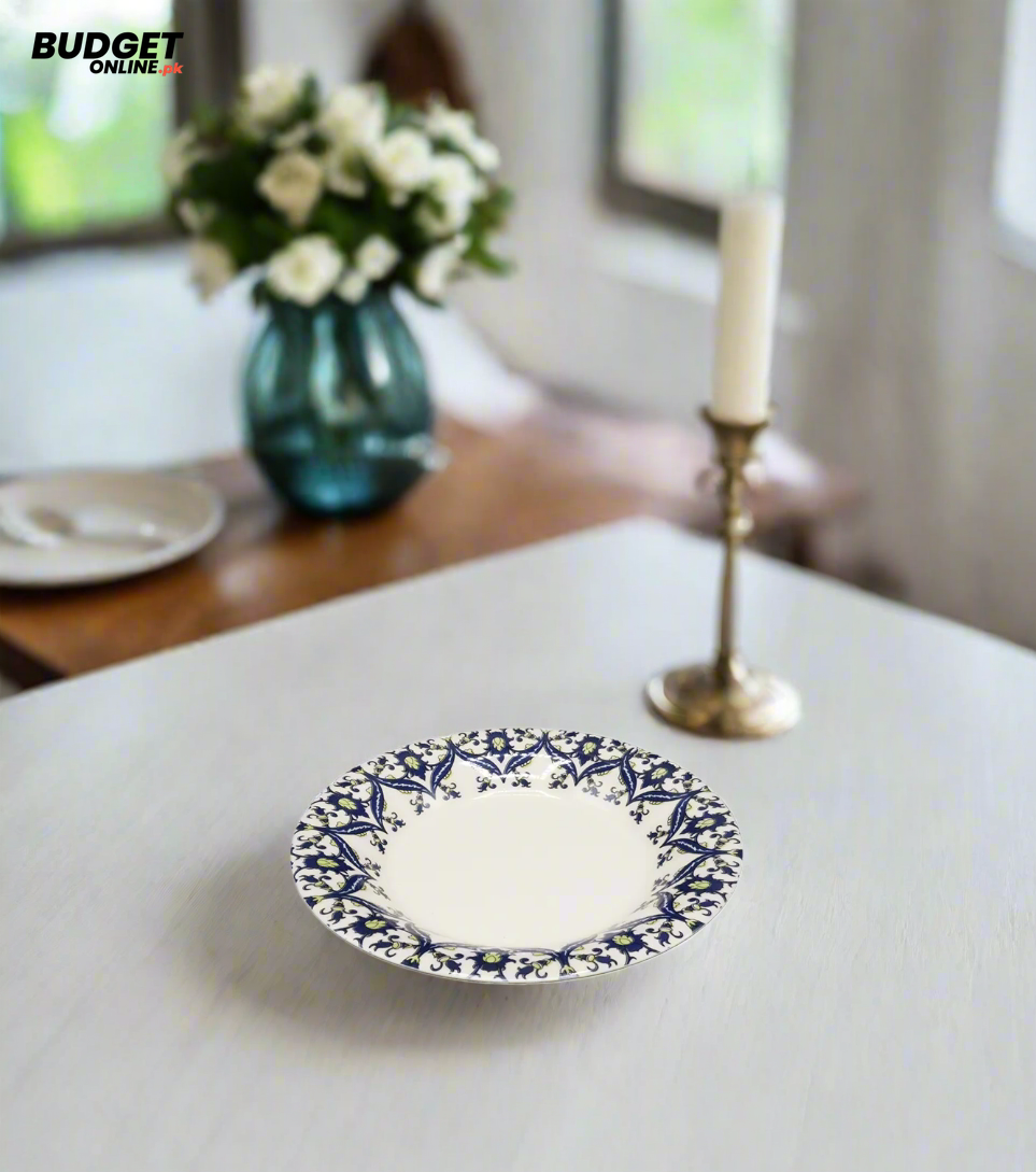 Blue Floral Print Soup Plate