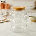 Glass Mason Jar With Wooden Lid And Straw