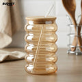 Ribbed Glass Mason Jar With Wooden Lid