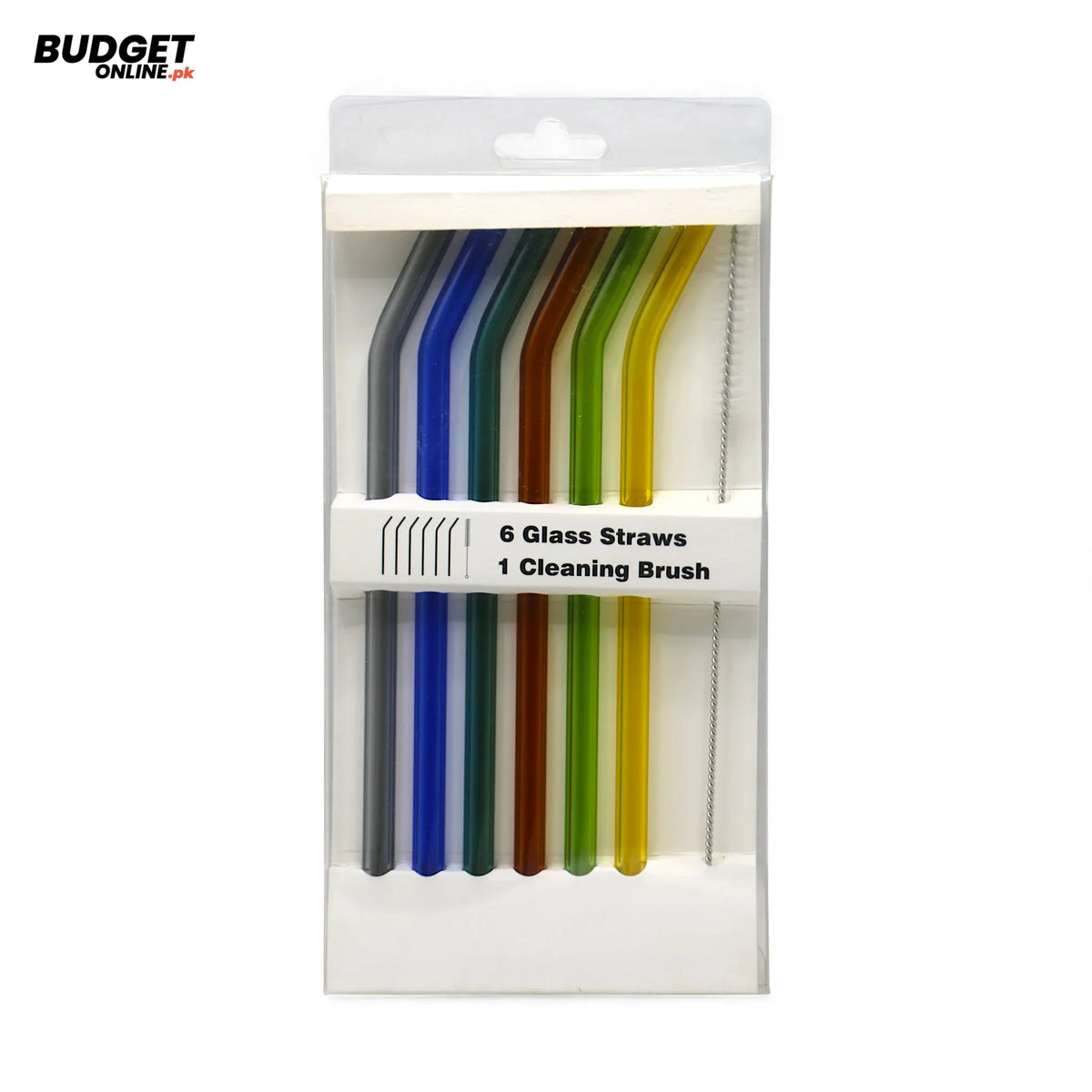 6-Piece Reusable Glass Straw Set With Cleaning Brush