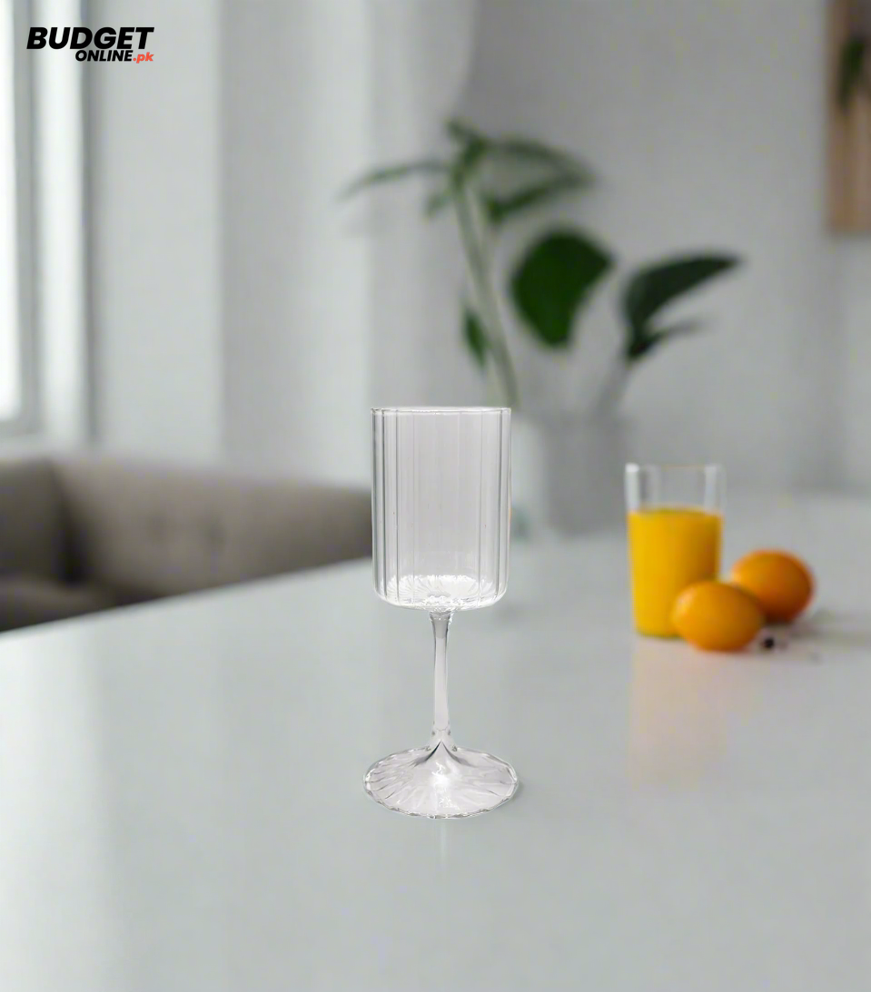 Ribbed Stemmed Wine Glasses Set of 6
