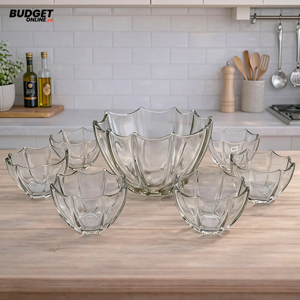 Apple Shape Glass Fruit Bowl Set 7 Pieces