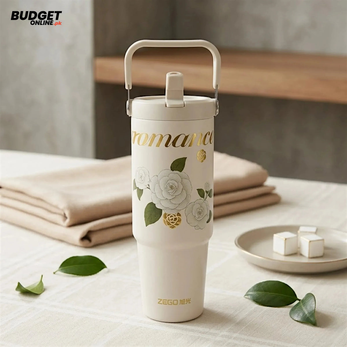 Cream Floral Stainless Steel Tumbler 800ml