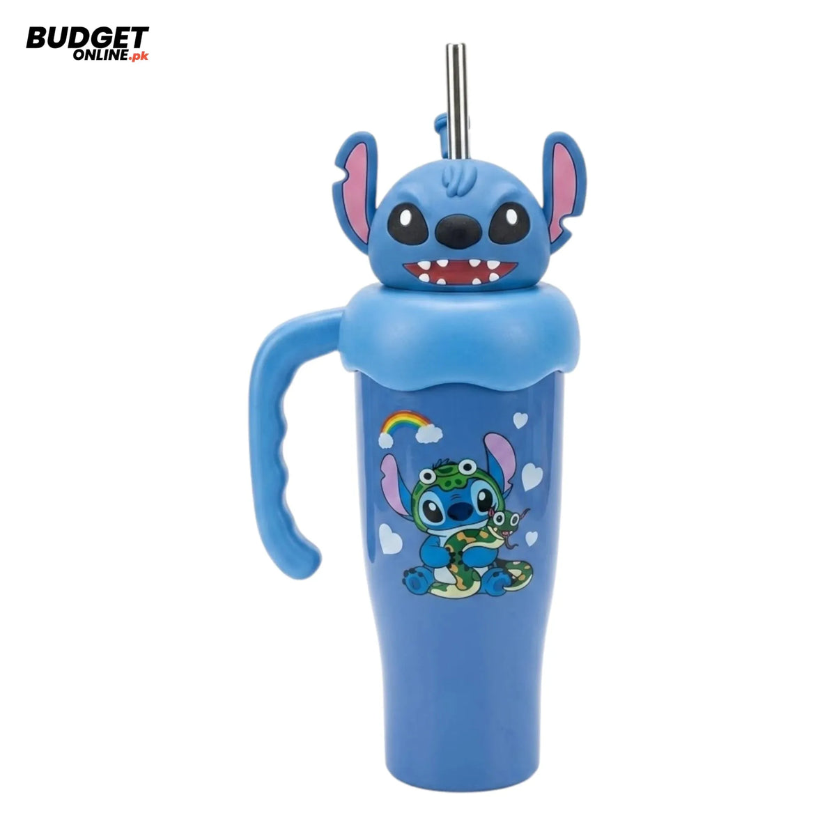 Blue Cartoon Stainless Steel Tumbler With Straw 900ml