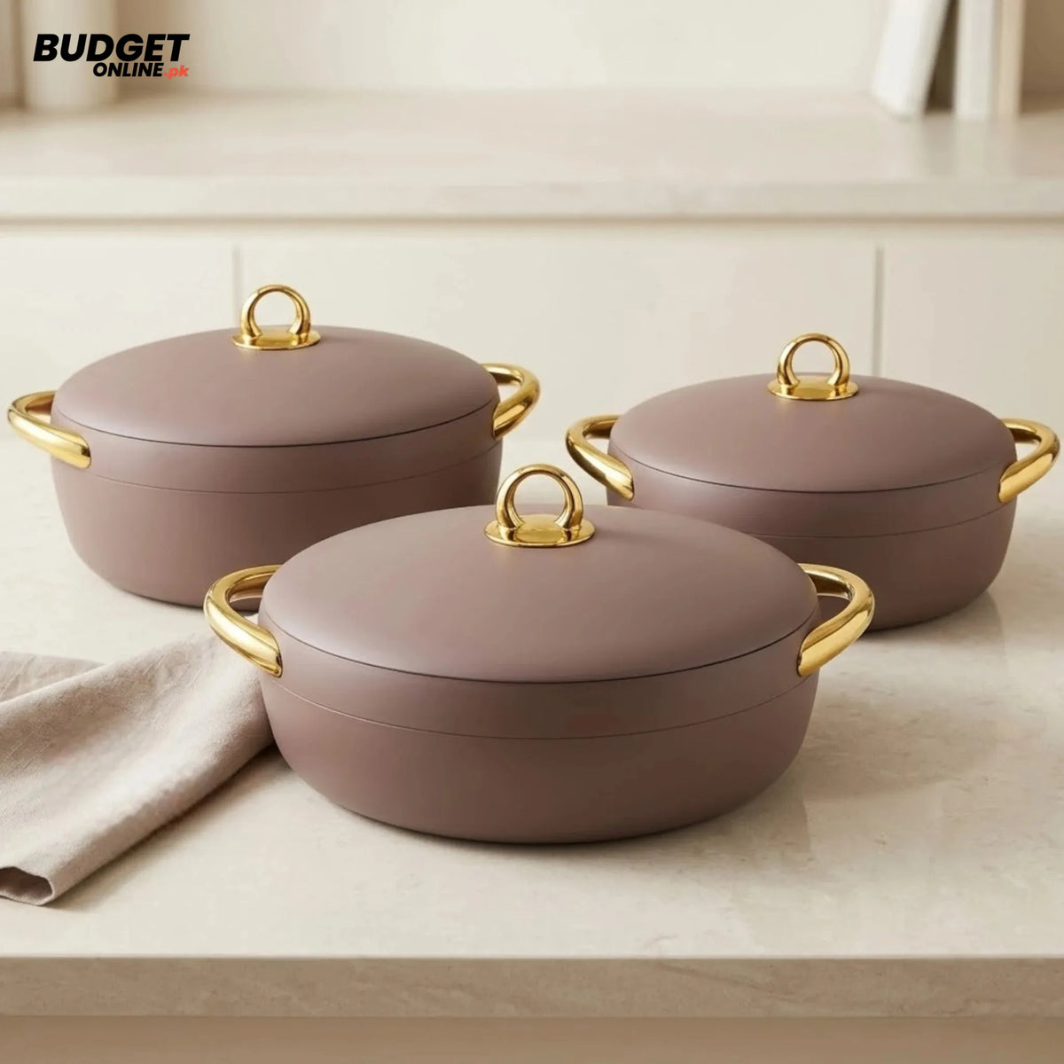 3-Piece Oval Brown Hot Pot Set