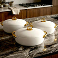3-Piece Oval White China Hot Pot Set
