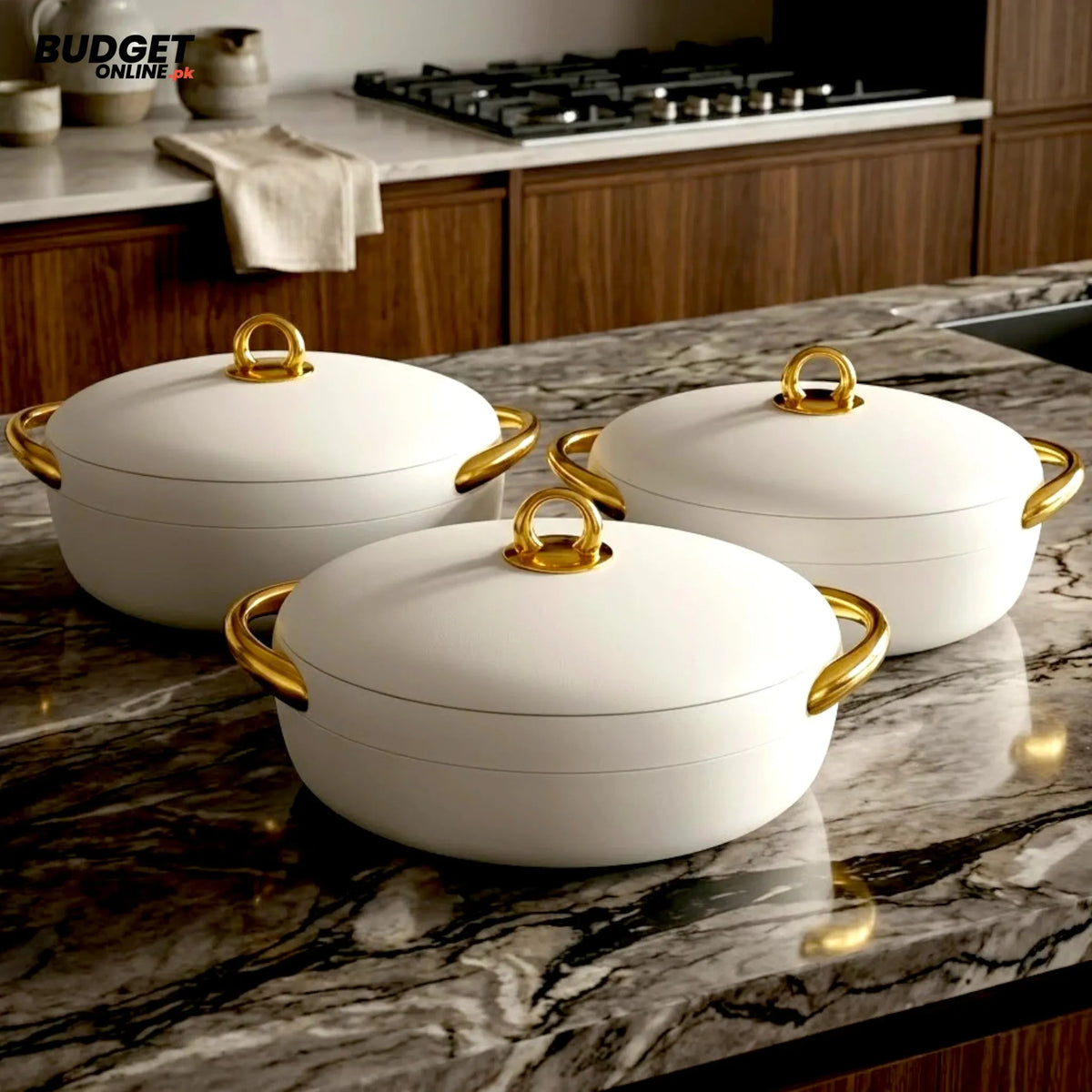 3-Piece Oval White China Hot Pot Set