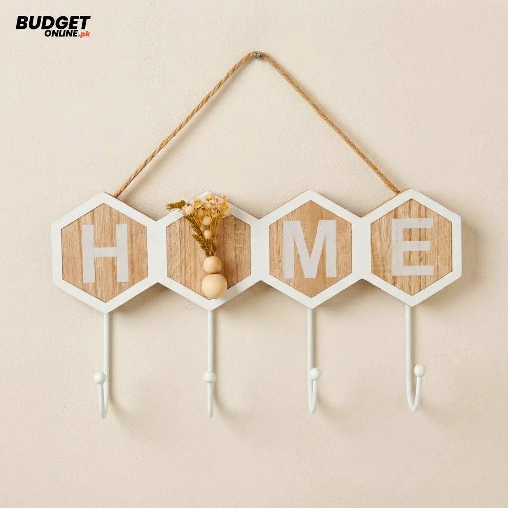 Wooden Home Key Holder With Four Hooks