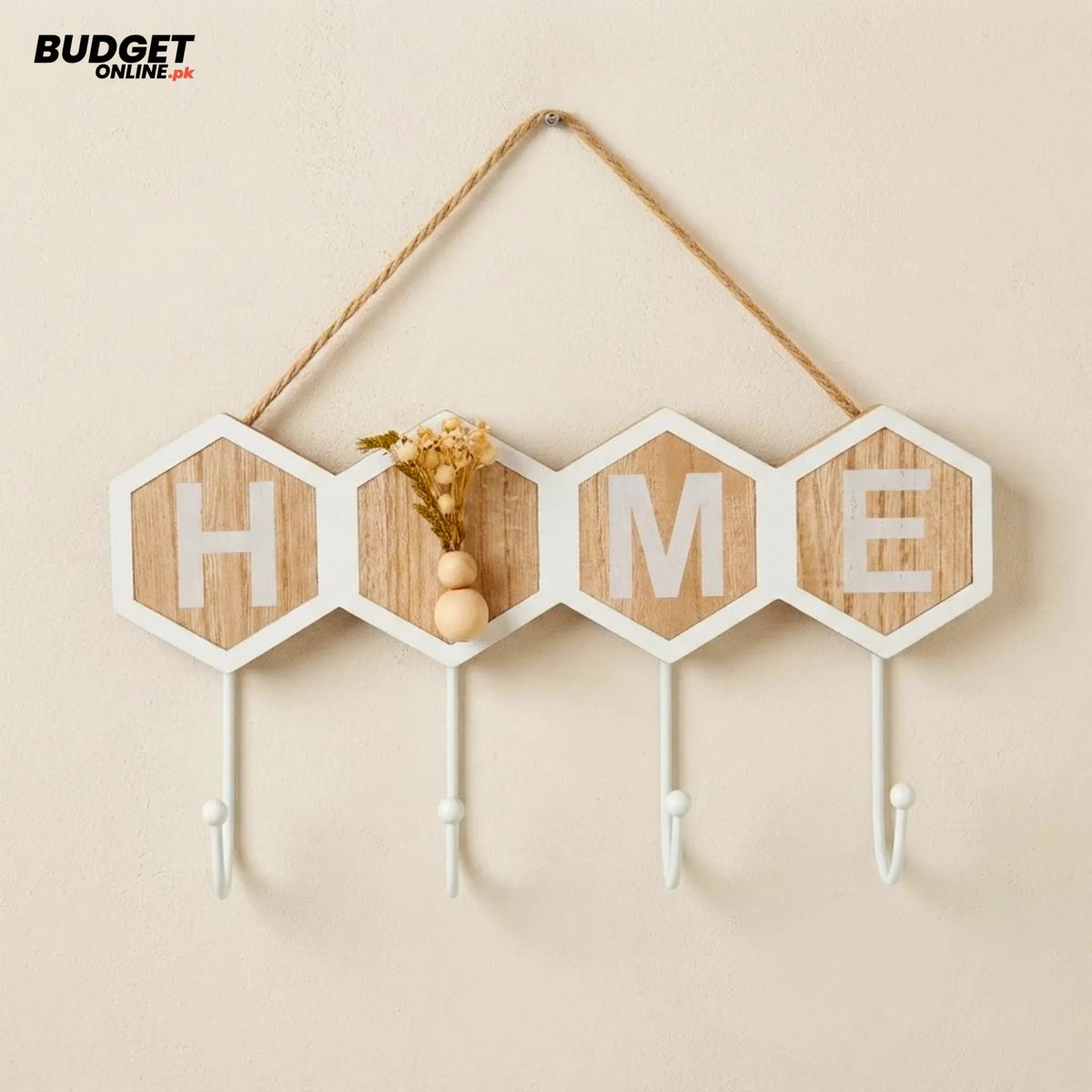 Wooden Home Key Holder With Four Hooks