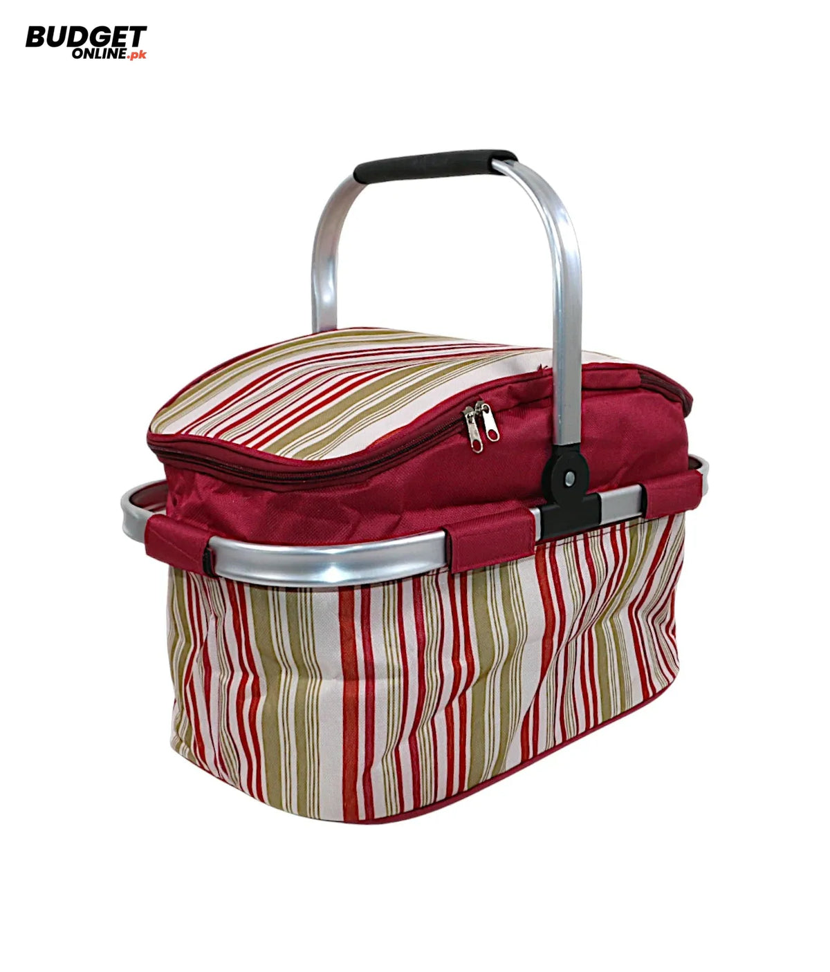 Striped Fabric Storage Basket With Handles