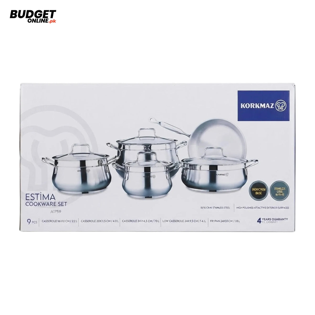 Korkmaz Estima 9-Piece Stainless Steel Cookware Set