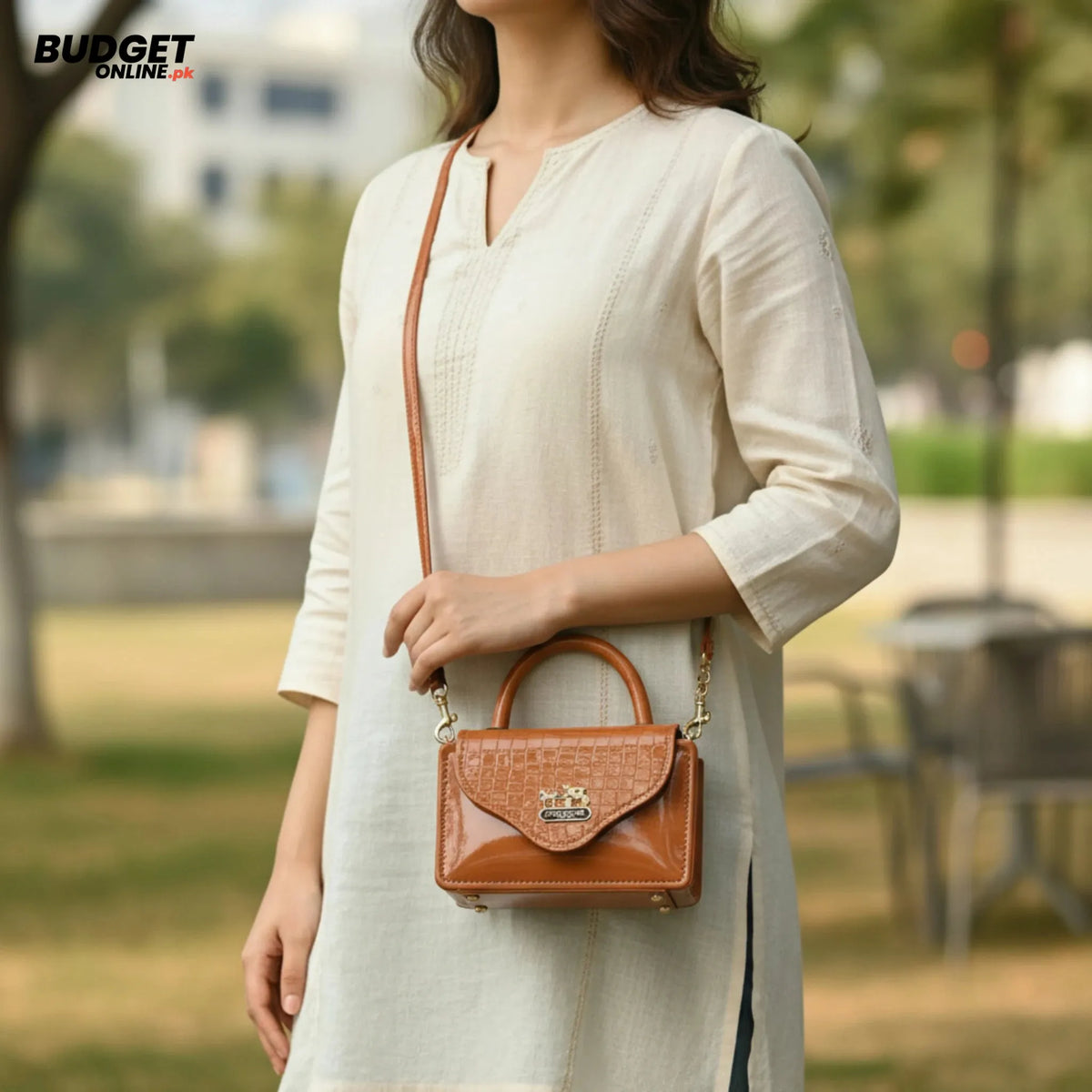 Structured Croc-Texture Crossbody Bag