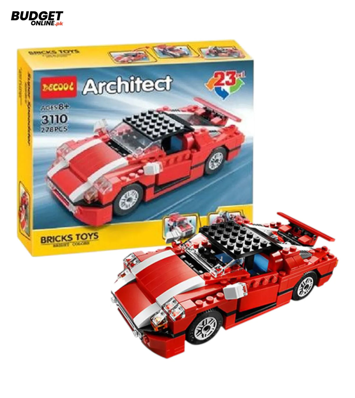 Red Sports Car Building Blocks Set, 278 Pieces