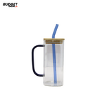 Glass Mason Mug With Wooden Lid And Straw