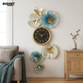 Gold & Blue Butterfly Metal Wall Clock