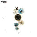 Gold & Blue Butterfly Metal Wall Clock