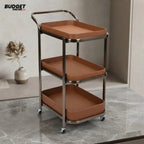 Three-Tier Metal Tea Trolley With Brown Trays
