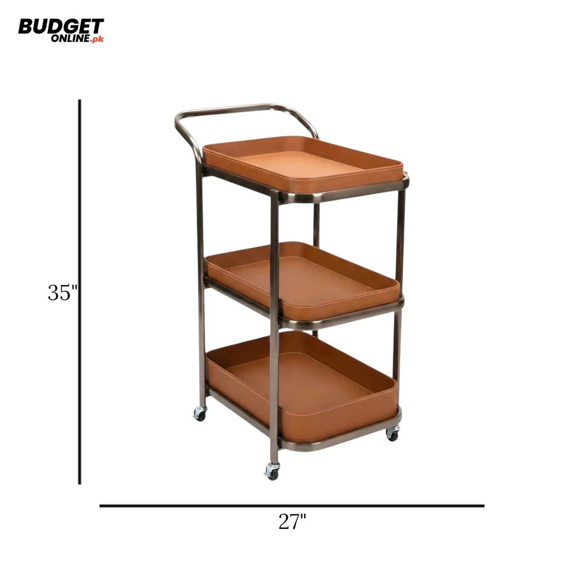 Three-Tier Metal Tea Trolley With Brown Trays