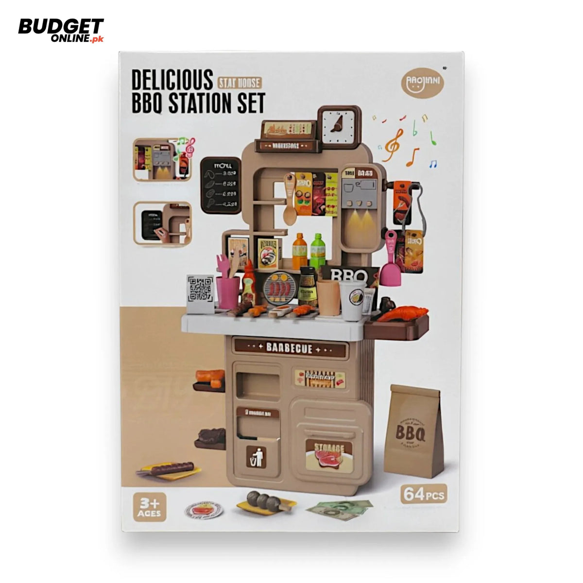 Musical BBQ Kitchen Play Set With Lights, 64 Pieces