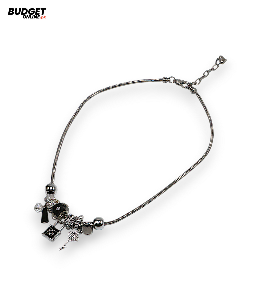 Gold & Silver Beaded Charm Mala Necklace
