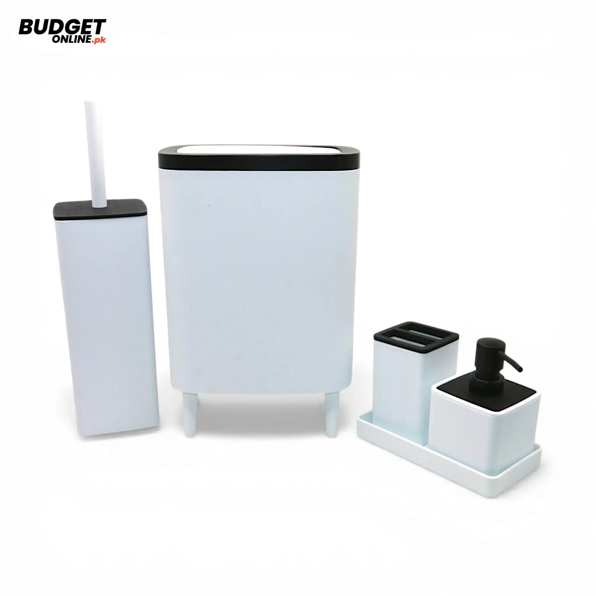 5-Piece White Plastic Bathroom Set