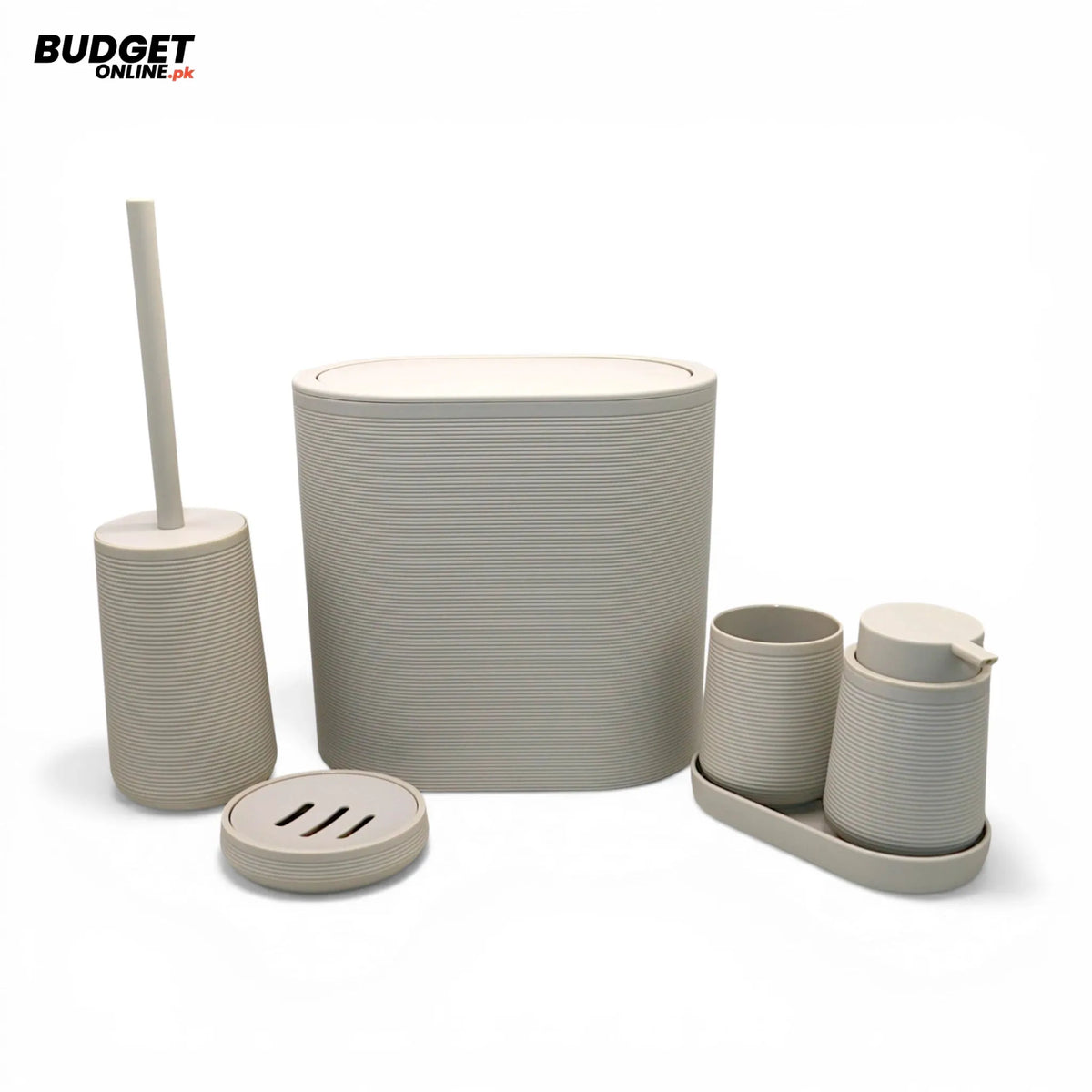 6-Piece Beige Plastic Bathroom Set