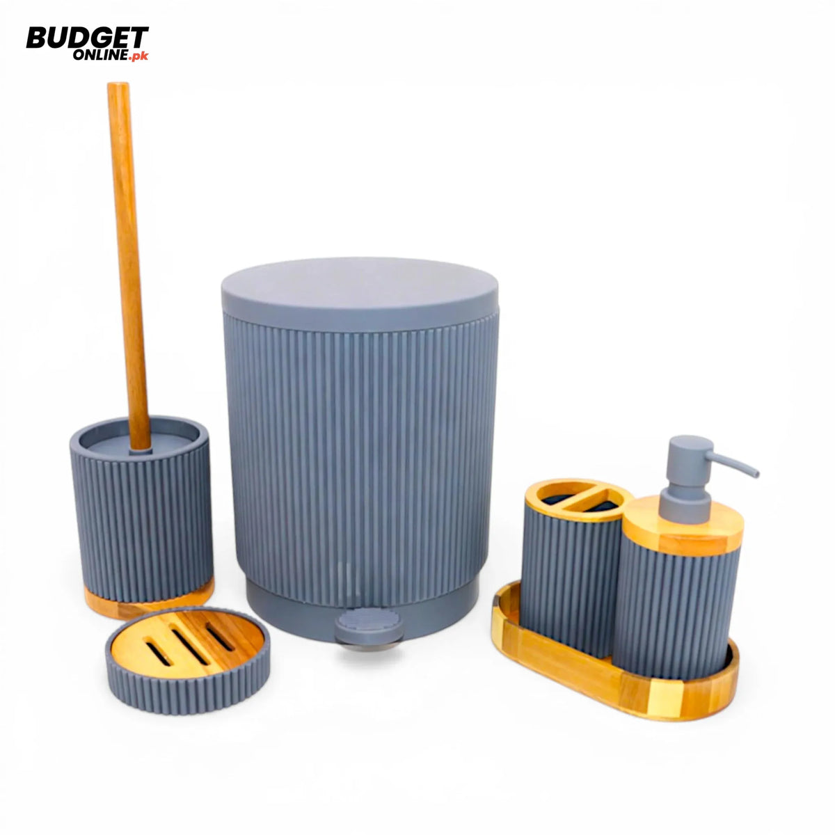 6-Piece Grey Plastic Bathroom Set