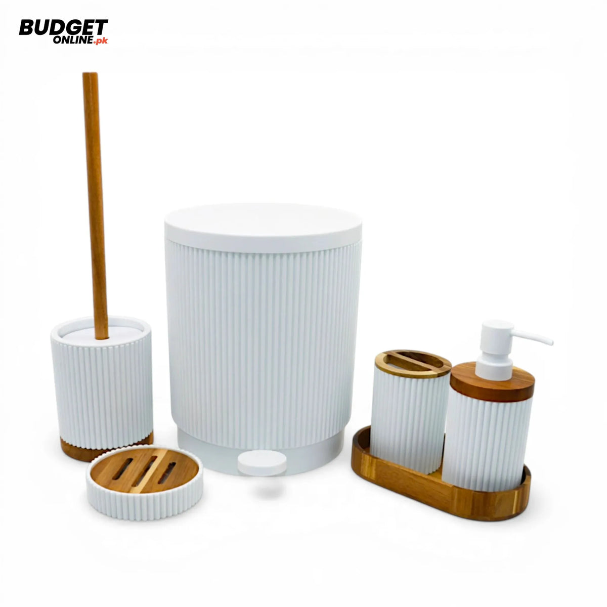 6-Piece White Ribbed Plastic Bathroom Set