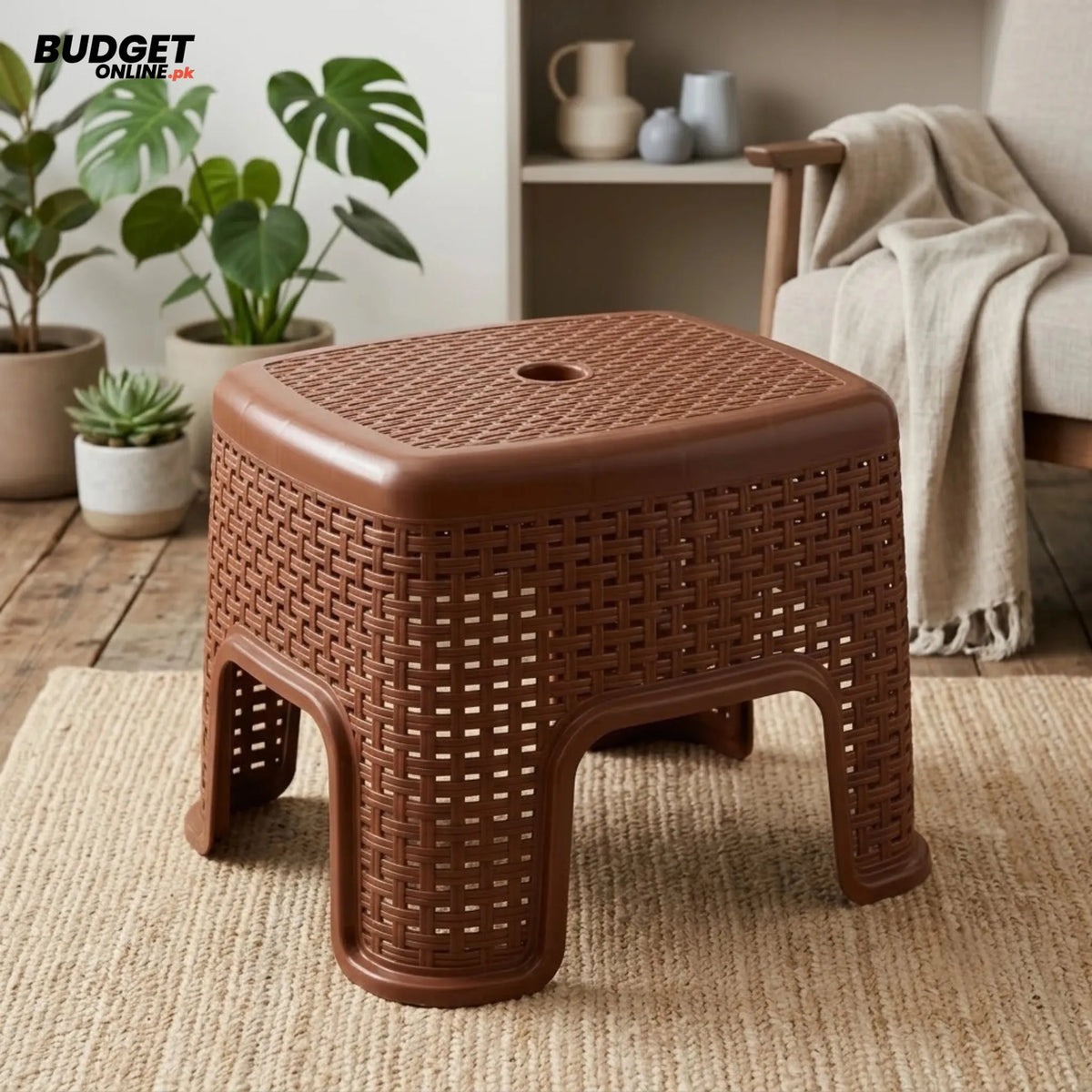 Plastic Bath Stool With Woven-Style Texture