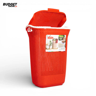 Red Plastic Laundry Basket With Lid