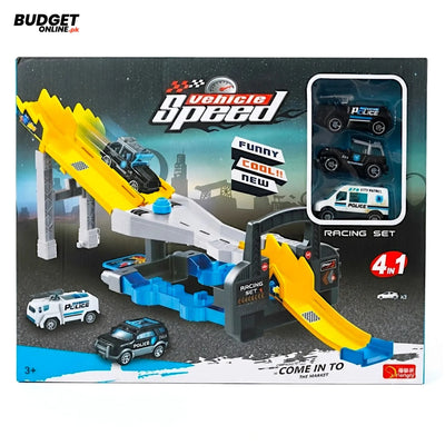 Police 4-in-1 Racing Track Set With 3 Cars