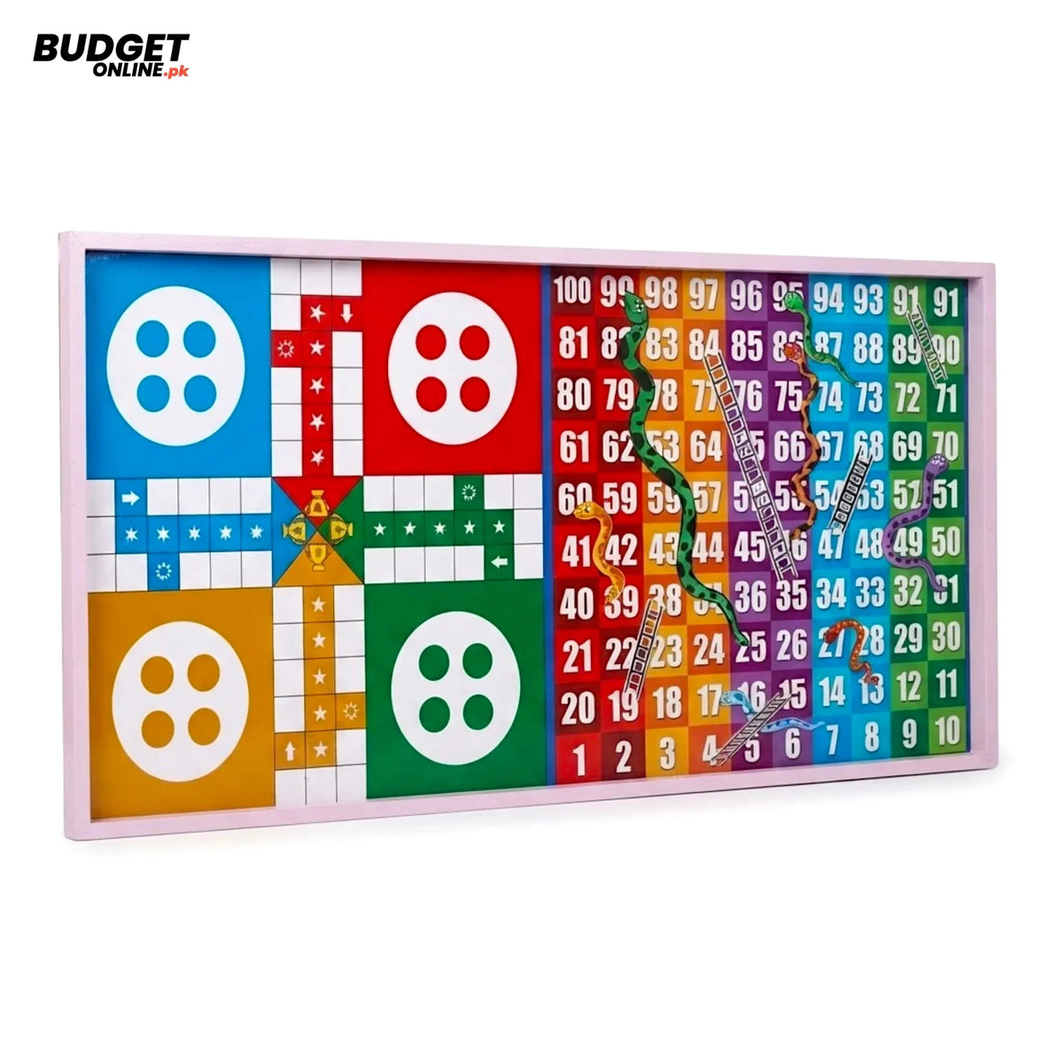 3-in-1 Wooden Pucket, Ludo & Snakes and Ladders Game